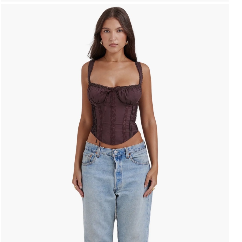 House of CB Gini Cotton Blend Corset Top in Rich Brown - Picture 3 of 7
